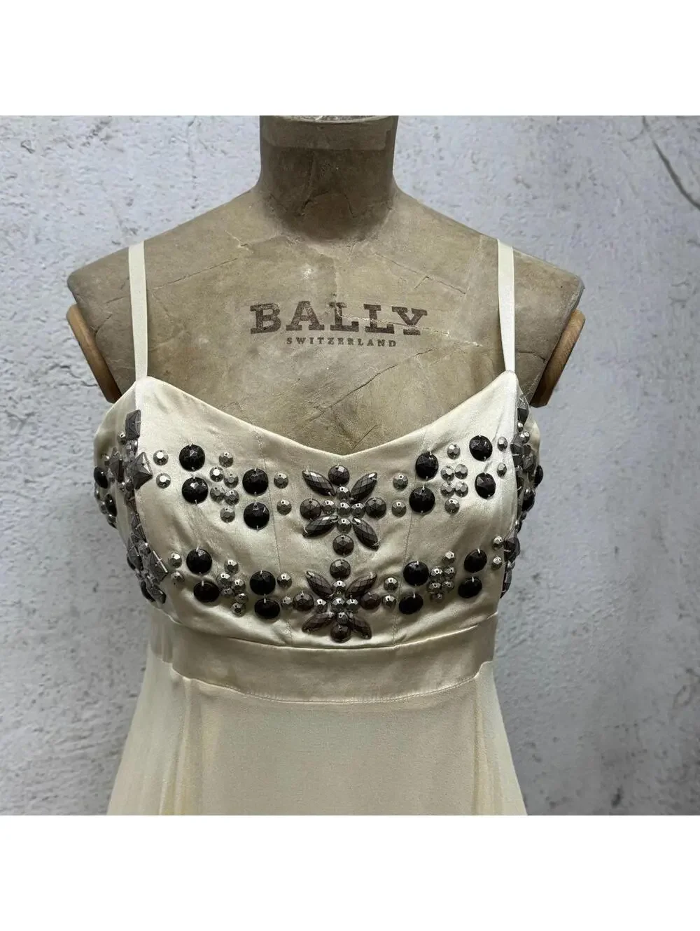 Vintage Marciano Studded Silk Chiffon Babydoll Mini Dress Cream - Picture 4 of 8